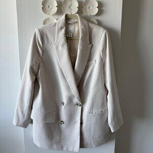 H&M Cream Double-Breasted Blazer | Size Large | Tailored Neutral Jacket